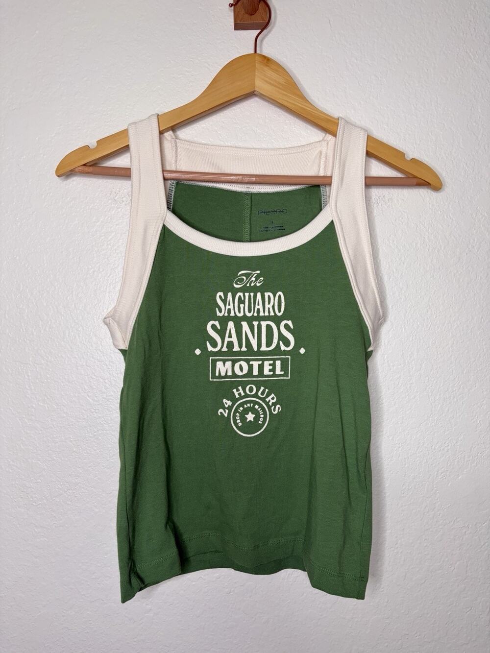 Anthropologie Pilcro Graphic Moto Tank Sanuaro Sands Motel Green Size Small